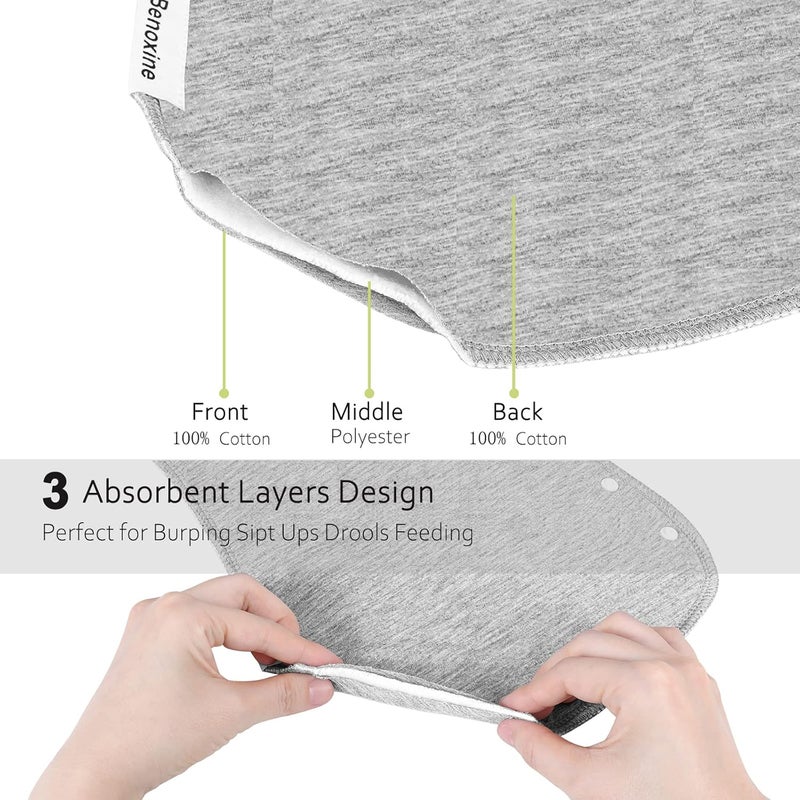 Benoxine Baby Burp Cloths & Baby Bibs 2-in-1 Design Large Size 3 Layers Thicken Cotton Super Absorbent and Soft Baby Spit Up Burping Rags Baby Burp Cloth Set for Boys and Girls Solid 12 Pack - Image 3